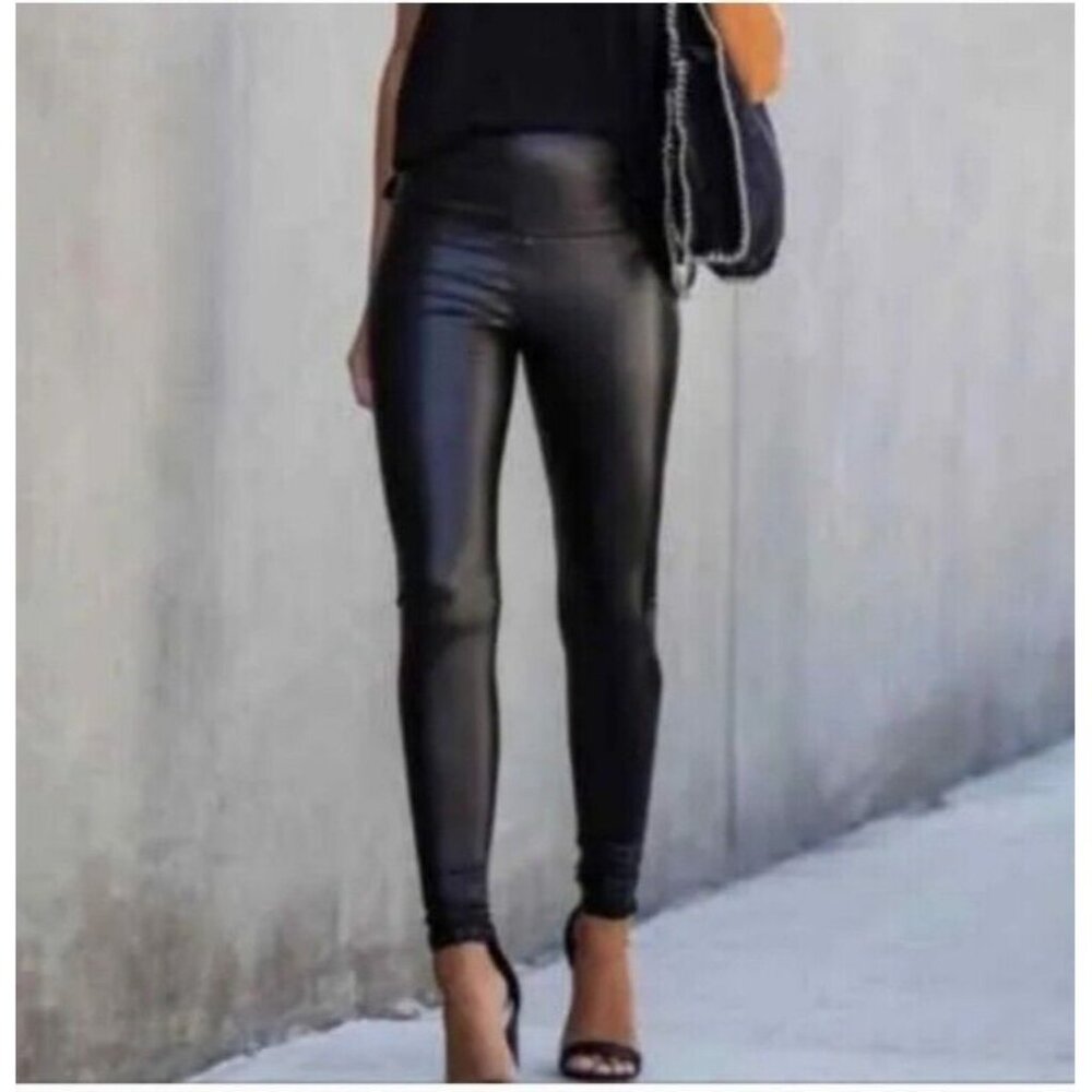 Badgley Mischka Studio Black Vegan Leather Skinny pant, Sz Large, NWT - Picture 1 of 2